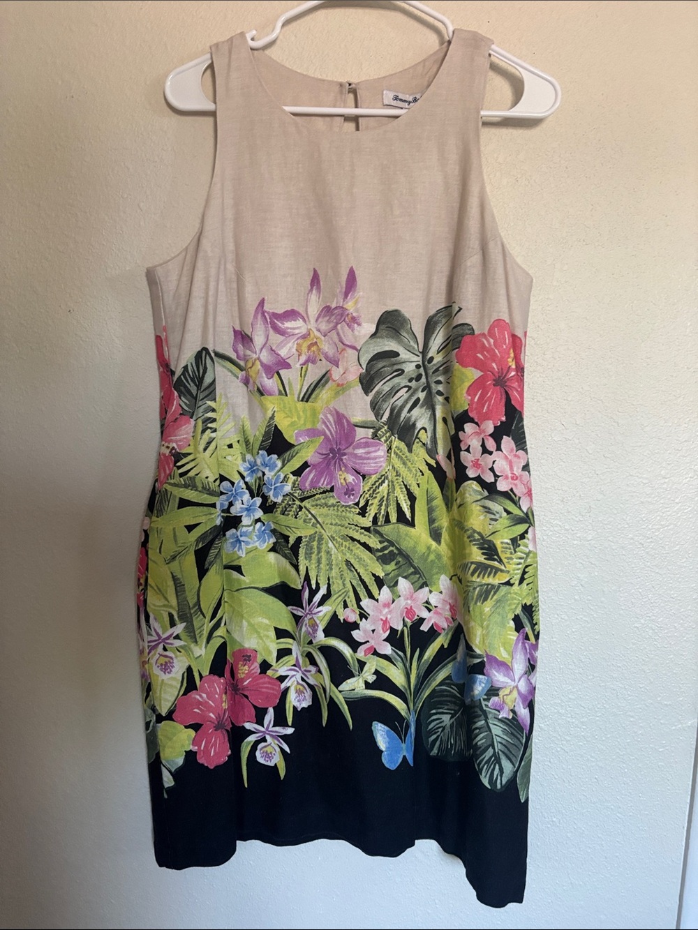Tommy Bahama Beige and Black Tropical Floral Midi Dress